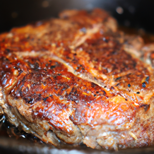 A perfectly cooked Dutch oven steak with a golden brown crust and juicy interior.